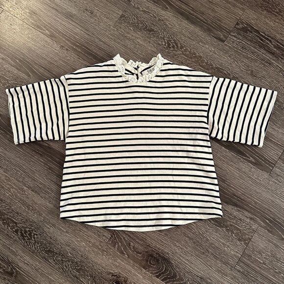 Sea New York Cream and Navy Striped Short Sleeve - Picture 1 of 9
